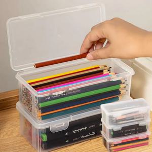 대용량 투명 사각 플라스틱 사인펜 색연필 펜 파우치 필통
