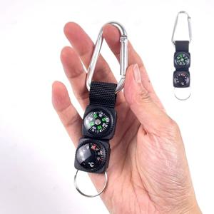 산악 캠핑 등산 낚시 아웃도어 온도계 나침반 카라비너 고리 블랙