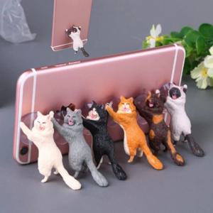 고양이 큐방부착 핸드폰 거치대 서있는 냥이 피규어 흡착 폰거치대