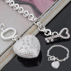 입체 하트볼 패션팔찌 실버체인 큐빅 쥬얼리 액세서리 열쇠 팔찌