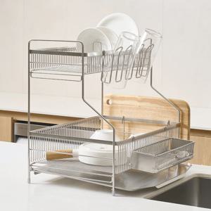 무디타 304 스텐 2단 물빠짐 무연마제 식기건조대 와이드형 /설거지 건조대 올인원 패키지