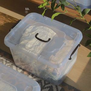 투명 손잡이 뚜껑 중형 플라스틱 리빙박스 다용도정리함 팬트리 소품정리 바스켓 수납함