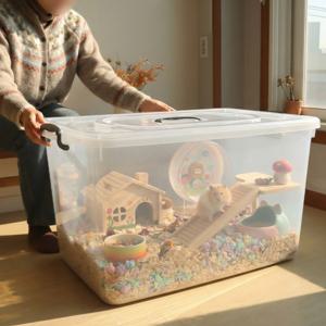 투명 손잡이 대형 플라스틱 리빙박스 다용도정리함 팬트리 소품정리 바스켓 수납함