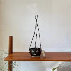 빈티지 행잉 화분 - Brown bamboo / black strap