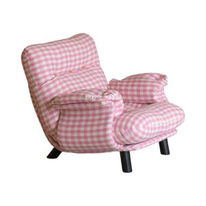 [해외]핑크체크 안락의자 패브릭 귀여운 1인용 소파 거실
