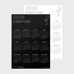 2026년 심플 텍스트 한장 달력 포스터 캘린더