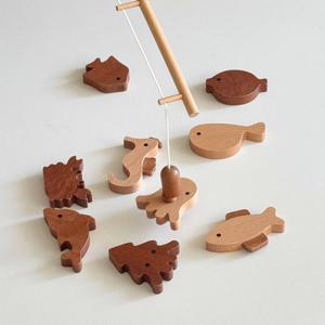 원목 낚시놀이 아기 장난감 물고기 낚시대 세트