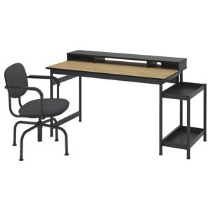 물셰 책상+의자세트 세트 참나무무늬목/다크그레이