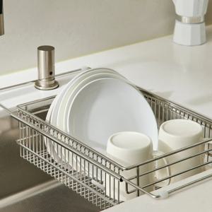 1+1 싱크대 공간활용! 길이조절 클리어 올스텐 싱크 바스켓 설거지 식기건조대