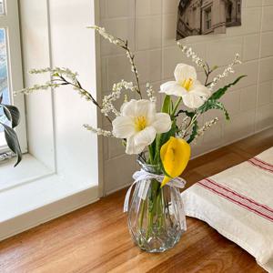 실크플라워 조화+화병세트 오픈튤립 조화 카라 설유화 꽃다발