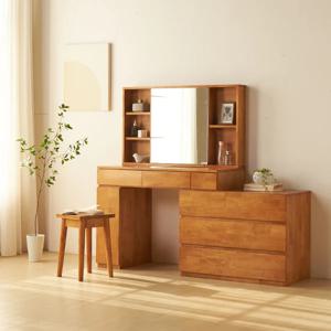 무무 고무나무 원목 확장형 화장대 수납거울 스툴세트