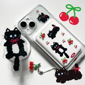 귀여운 체리 고양이 맥세이프 그립톡 세트 아이폰 갤럭시 케이스 카드지갑 키링