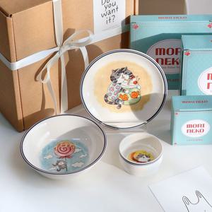 선물포장 고양이 소스볼+찬기+접시 식기세트 혼밥 귀여운 그릇 생일 집들이선물 D68