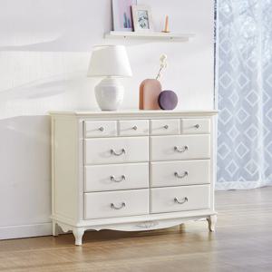 퀸앤 화이트 엔틱 원목 4단 와이드 서랍장