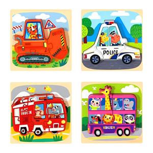 브레인버니 유아 원목퍼즐 4종세트 포크레인+경찰차+소방차+스쿨버스