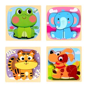 브레인버니 유아 원목퍼즐 4종세트 개구리+코끼리+호랑이+강아지