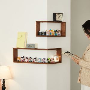 [해외] 빈티지 앤틱 우드 코너 벽선반 무지주 벽걸이 선반 인테리어 소품 2colors