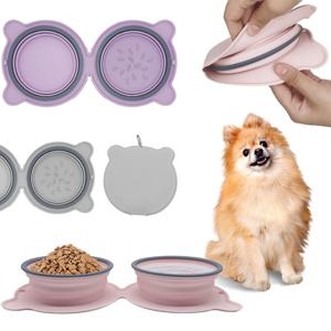 강아지 고양이 실리콘 휴대용 접이식 식기 밥그릇 물그릇 2구식기 높이조절 식습관개선
