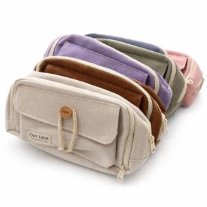 파스텔 로프 빈티지 3단 수납 펜슬 파우치 펜케이스 캔버스 필통 6color