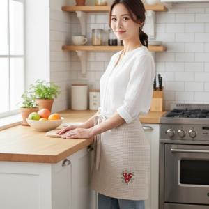 내추럴 자수 허리 앞치마 주방 카페용 데일리 하프 앞치마