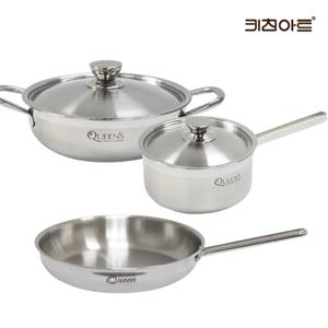 스텐레스 인덕션 후라이팬 냄비세트 (퀸즈 통3중 냄비(편18+전24)+퀸 통5중 후28)