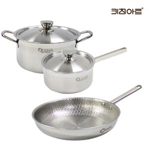 스텐레스 IH 후라이팬 냄비세트 (퀸즈 통3중 냄비(편18+양20)+퀸엠보 통5중 후28)