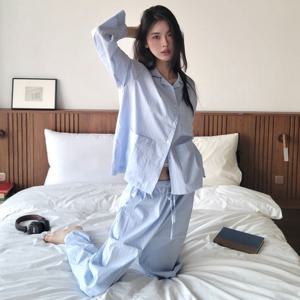 홈웨어 셔츠 & 팬츠 세트 HOME WEAR SET (베이비 블루 스트라이프)