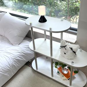 어반크롬 양면 3단 스텝 선반 (화이트/월넛) 사이드 협탁 테이블