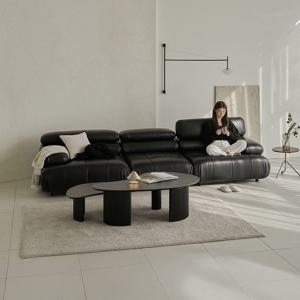에센 블랙 천연 소가죽 소파 4인용 헤드레스트 모듈 쇼파