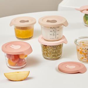이유식용기 내열유리 실리콘 원형 밀폐 다용도용기 230ml 3P/6P