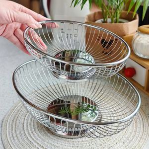 빈티지 스텐 와이어 바스켓 과일 귤 야채 수건 철제 네트망 원형 타원 바구니