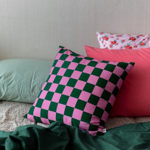 자체제작 쿠션커버 스퀘어핑크그린체커보드 거실 소파 패브릭 감성 인테리어 50x50cm
