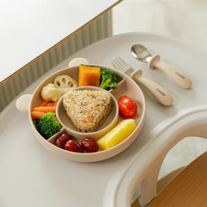 곰돌이 실리콘 유아 아기 식기 이유식 흡착 식판