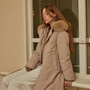 폭스 후드 벨티드 롱 구스다운