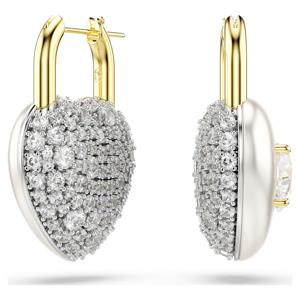 Idyllia 드롭 이어링, 믹스 컷, 하트, 화이트, 18K 골드 피니시