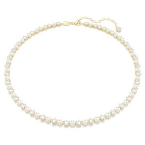 Matrix Tennis 네크리스, 크리스털 펄, 라운드 컷, 화이트, 골드 톤 플래팅