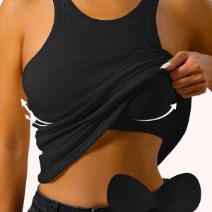 TEMU 내장 브라가 있는 단색 리브드 캐주얼 라운드 넥 스포츠 탱크 탑, 소매 없는 러닝 피트니스 조끼 탑, 여성용 액티브웨어