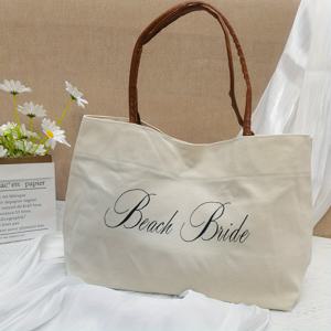 TEMU 맞춤형 브라이즈메이드 토트백 - 고정 숄더 스트랩 & 스냅 클로저, 베이지색 웨딩 파티 선물용 내구성 있는 비치 토트백, 신부 샤워/여행/캐주얼 외출용, 할로윈/크리스마스/추수감사절을 위한 완벽한 맞춤 개인화 선물|토트백