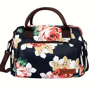 TEMU 1pc 화분 옥스포드 천 절연 도시락 가방 - 휴대용, 내구성 및 쉽게 청소할 수 있는 우유 차, 케이크 베이킹 및 야외 식사용 - 화려한 혼합 색상 꽃, 프린트 또는 파스텔 디자인으로 블랙, 도시락 가방 절연, 식품에 손을 대지 마십시오.