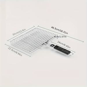 TEMU 1pc 접이식 핸들 BBQ 그릴 바스켓 - 치킨, 생선, 스테이크용 중량 탄소강 다기능 그릴 및 세어링 넷 - 야외 요리 액세서리, 인간공학적 핸들, 내구성 및 청소가 쉬운 휴대용 그릴