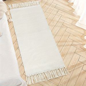 TEMU 1개 수제 술 장식 러너 러그, 기계 세척 가능 단색 땋은 폴리에스테르 매트 현관, 침실, 주방용 - 미끄럼 방지, 흡수성, 내구성 실내 러너 러그