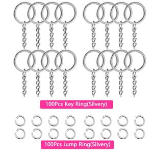 TEMU 200개 팩 실버색 키링 부속품 키트, 철 25mm 플랫 스플릿 키체인 링 체인 및 100개 점프 링, DIY 공예 및 쥬얼리 만들기 용품|키링|키링부자재