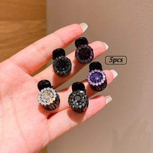 TEMU 여성용 우아한 빈티지 스타일 스몰 라인스톤 헤어 클립 5개 세트 - 반짝이는 라인스톤 장식, 브레이드, 번, 포니테일, 업스타일에 적합