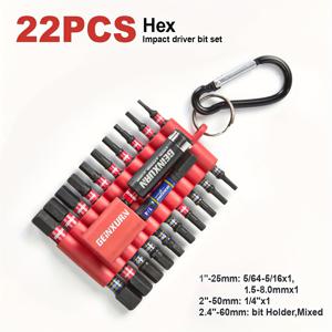 TEMU GEINXURN 22-피스 육각형 임팩트 드라이버 비트 세트, S2 합금 강철, 조립 불필요, 육각형 헤드 - 전문가를 위한 내구성 및 정밀 툴킷
