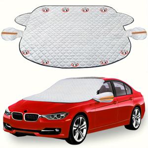 TEMU 두꺼운 자동차 윈드실드 커버 - UV, 눈 & 태양 보호, 9개의 안전 자석, BMW 및 기타 차량용 퀼트 디자인, 자동차 윈드실드 보호대