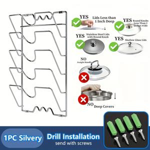 TEMU 1개 MCILLS 헤비듀티 메탈 냄비 뚜껑 정리대 - 공간 절약형 수직 걸이 선반, 캐비닛용 다층 주방 보관대, 레스토랑 - 견고한 구조, 나사/후크로 쉬운 설치 - 가정 및 상업용 주방에 이상적, 세련된 디자인, 광택 마감, 작은 공간 생활