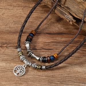 TEMU 남성용 빈티지 스타일 인조 가죽 목걸이, 독특한 생명의 나무 펜던트 - 커플 또는 생일 선물에 완벽, 커피 브라운, 스타일, 인조 가죽 목걸이