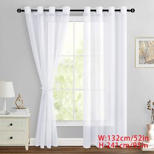 TEMU 2개 묶음 우아한 순백색 반투명 커튼 | 거실, 침실, 사무실에 적합 - 부드럽고 얇은 아일랜드 모양 장식 상단으로 홈 데코를 향상시킵니다.