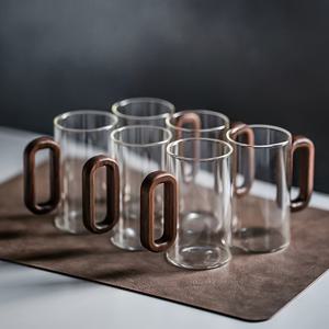 TEMU 2/4/6개 고강도 보로실리케이트 가정용 유리 내열 물컵, 거실용 연초록 나무 손잡이 컵 투명 블랙 월넛 티컵 세트, 진주 포장, 안전 운송