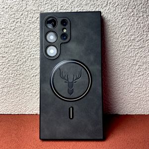 TEMU 삼성 갤럭시 S25, S24, S23, S22, S21, FE 플러스 울트라, S24FE, S23FE, S21FE 플러스 울트라와 호환 가능, 합성 가죽으로 제작, 사슴 머리 디자인, 자석 부착 케이스, 와이어리스 충전 커버 포함|S21케이스|S22케이스